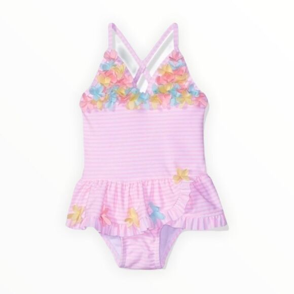 LITTLE ME | Pink | Striped Swimsuit - Picture 1 of 5